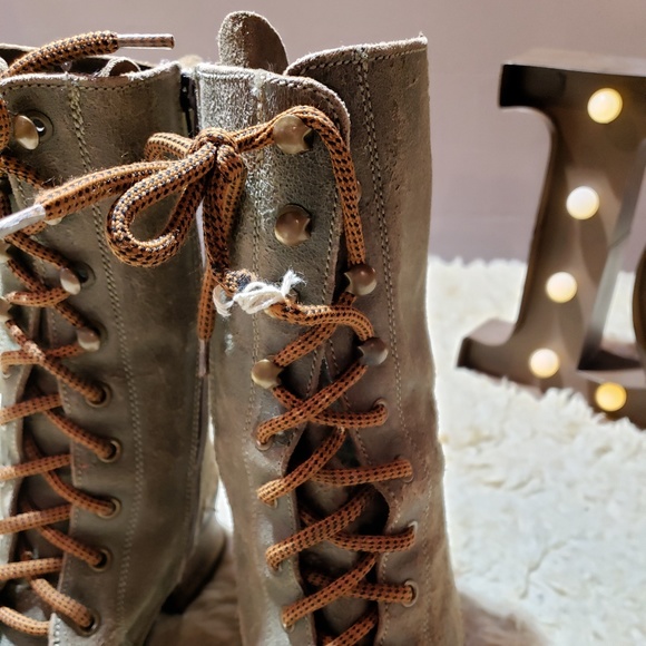 Jeffrey Campbell Military Combat Boots Tan Suede - Picture 7 of 8